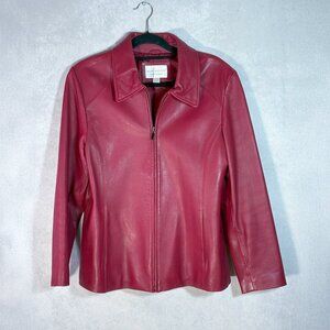 Worthington Women's Genuine Leather Jacket Zip Red Clasic Coat Size L